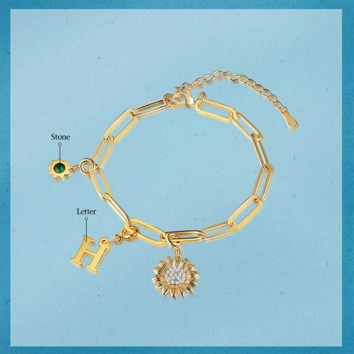 Rhodium Sunflower Letter Bracelet
