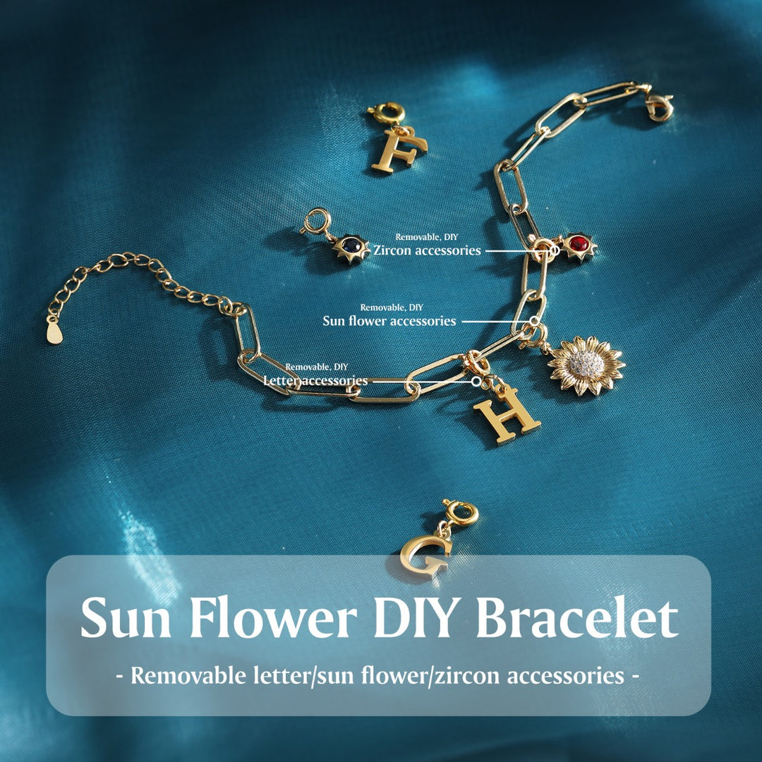 Rhodium Sunflower Letter Bracelet