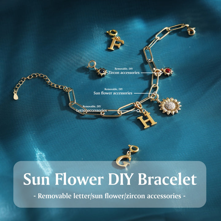 Rhodium Sunflower Letter Bracelet