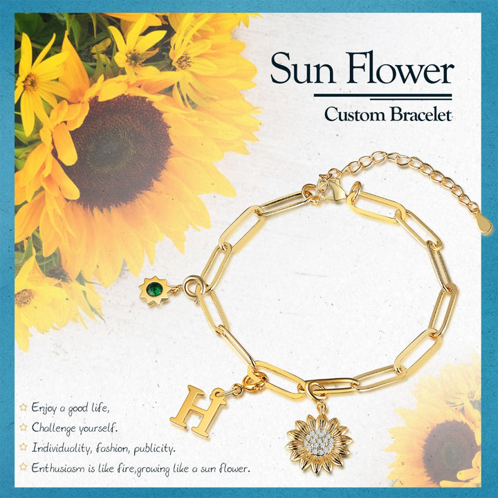 Rhodium Sunflower Letter Bracelet