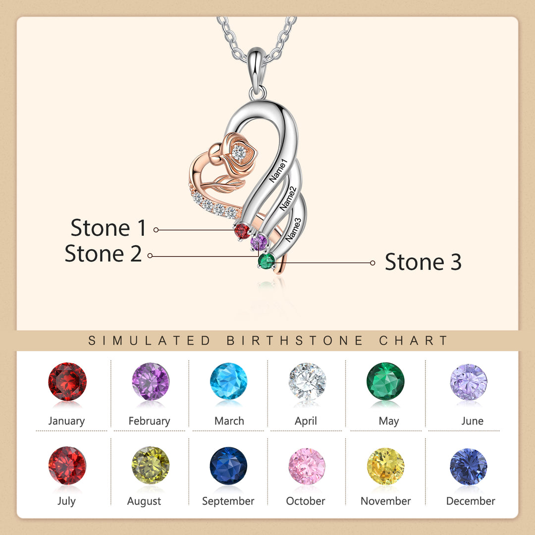 Custom Rose Flower Heart Necklace
