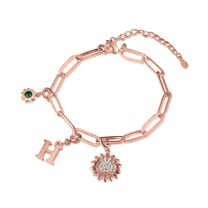 Rhodium Sunflower Letter Bracelet