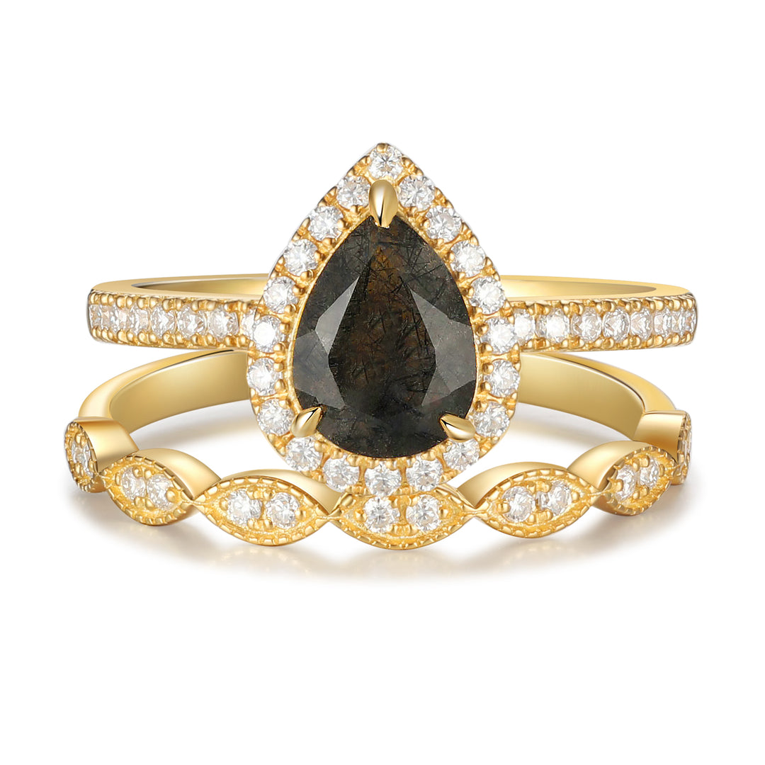 Natural Black Rutilated Quartz Ring