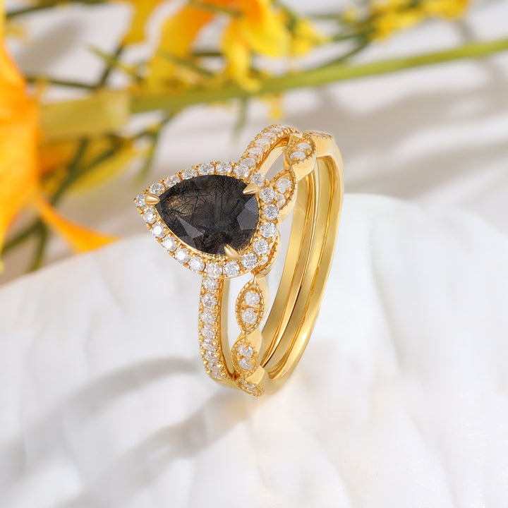 Natural Black Rutilated Quartz Ring