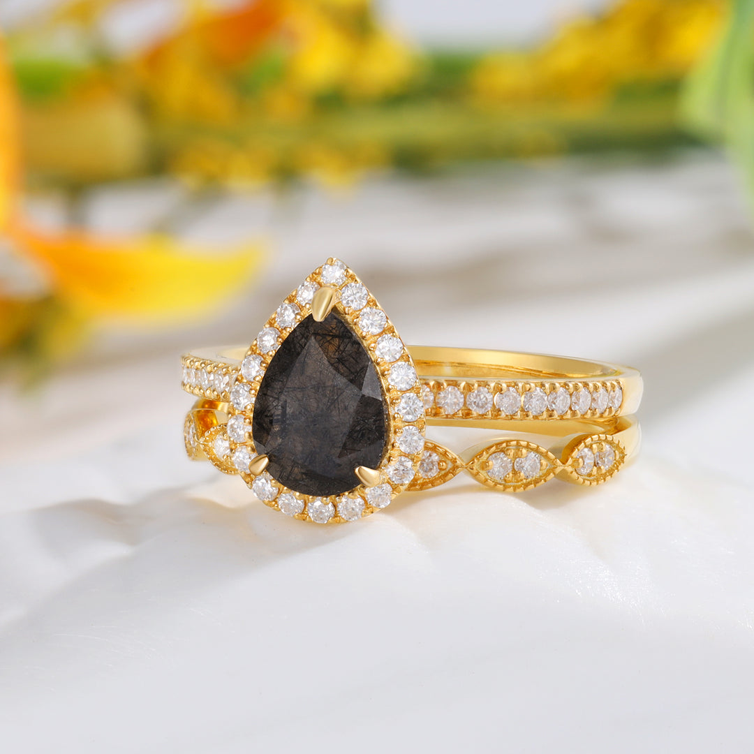 Natural Black Rutilated Quartz Ring