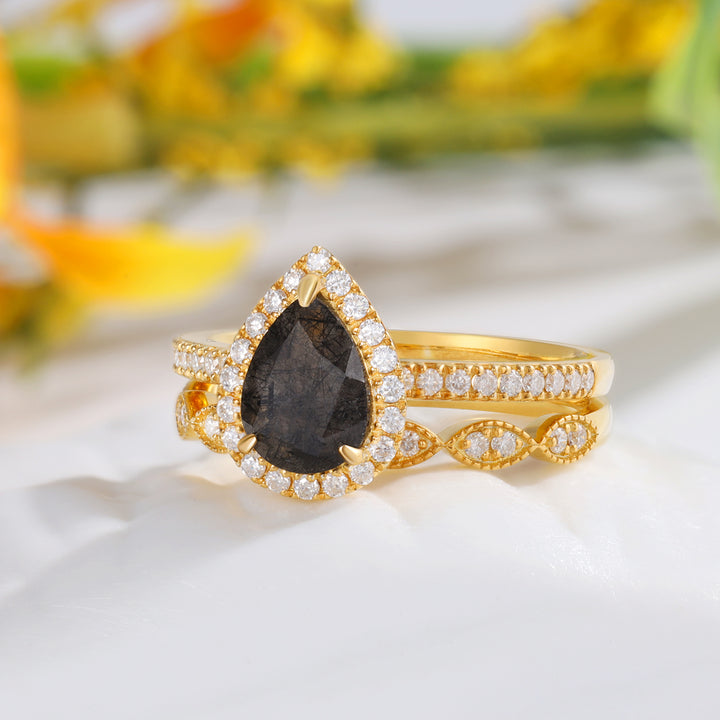 Natural Black Rutilated Quartz Ring