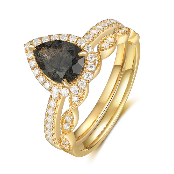 Natural Black Rutilated Quartz Ring