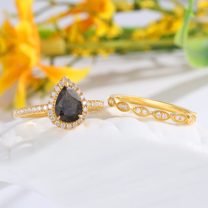 Natural Black Rutilated Quartz Ring