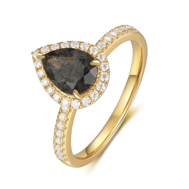Natural Black Rutilated Quartz Ring