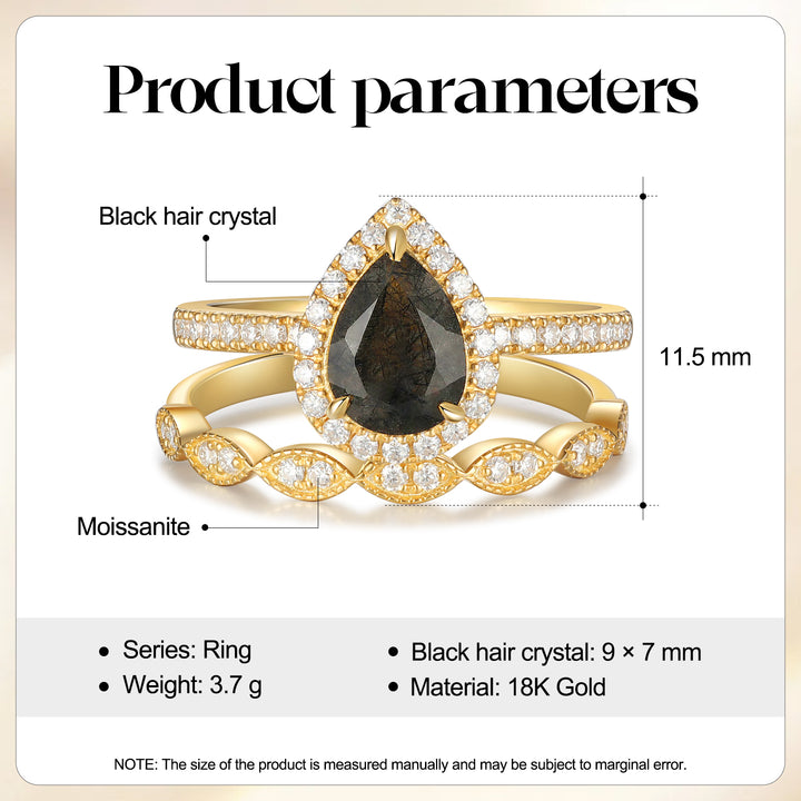 Natural Black Rutilated Quartz Ring