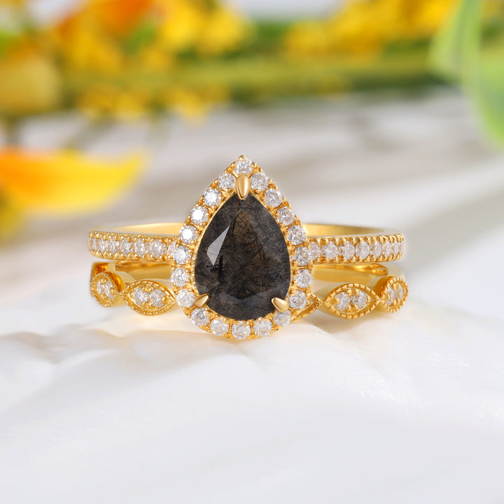 Natural Black Rutilated Quartz Ring