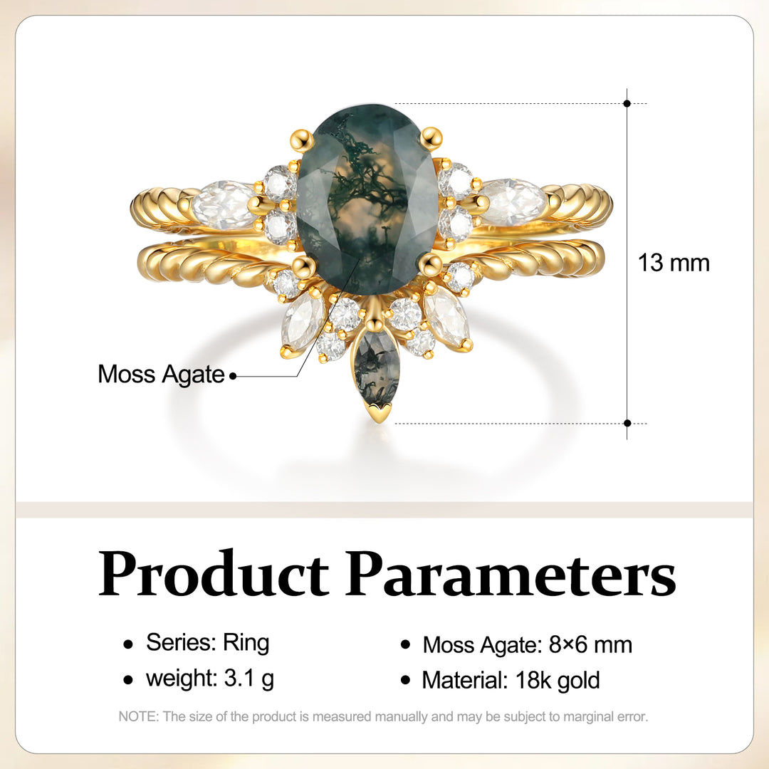 Gold Natural Moss Agate Ring