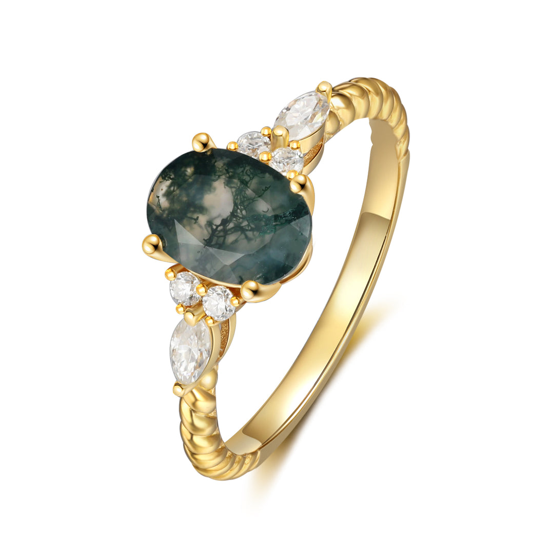 Gold Natural Moss Agate Ring