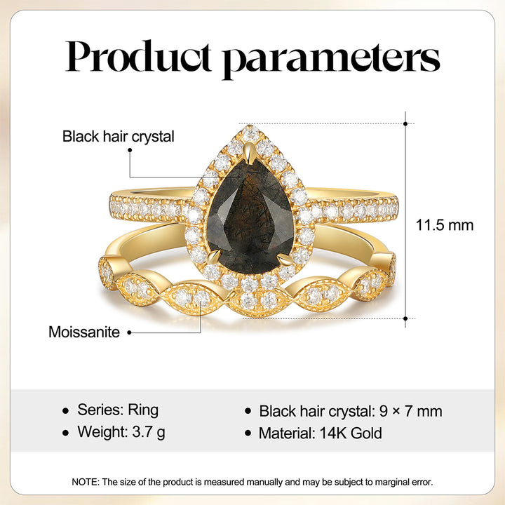 Natural Black Rutilated Quartz Ring