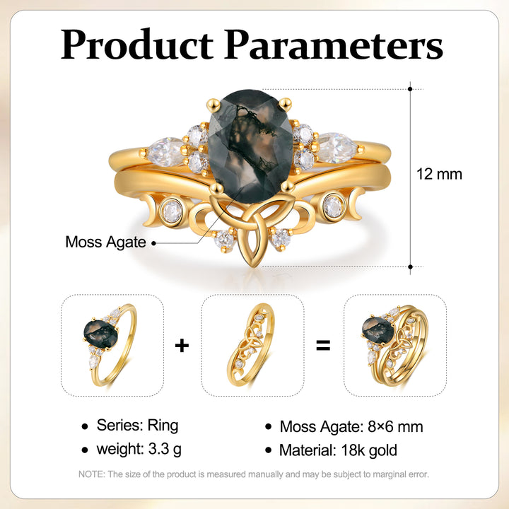 Gold Natural Moss Agate Ring