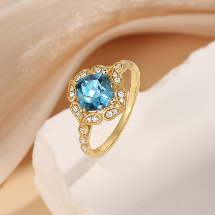 Gold Natural Blue Topaz Ring