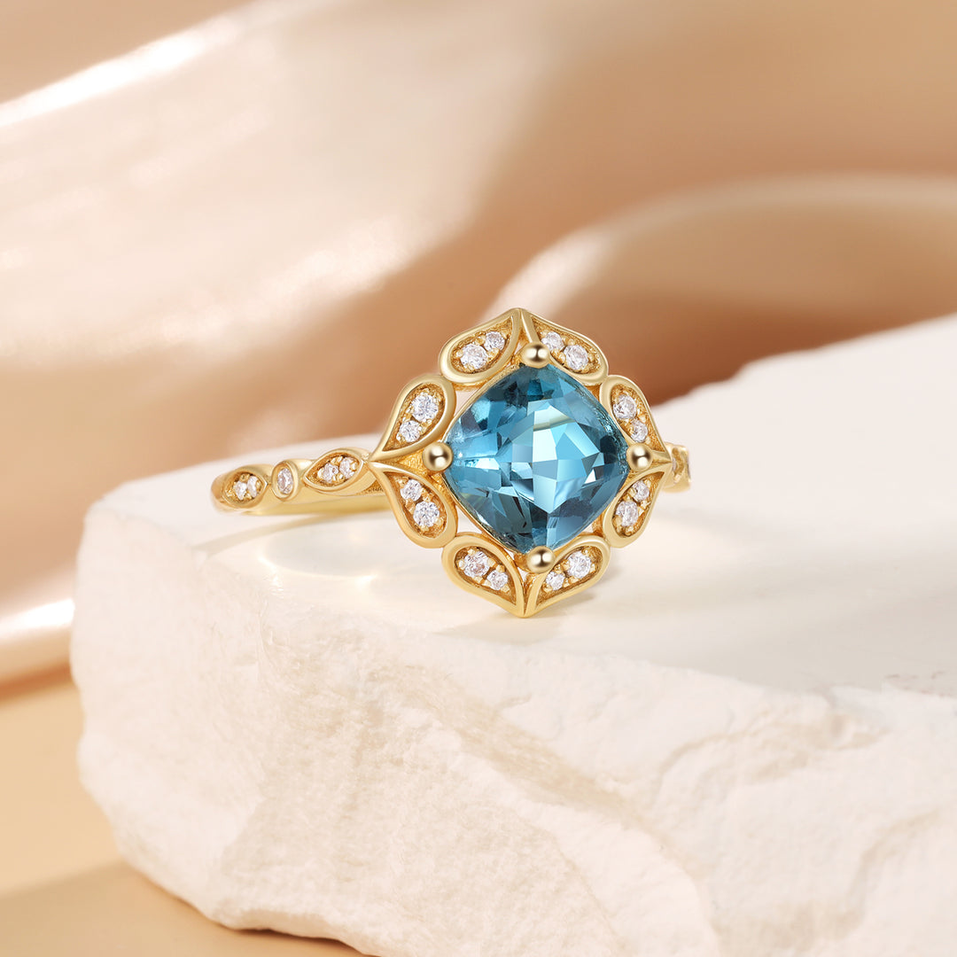 Gold Natural Blue Topaz Ring
