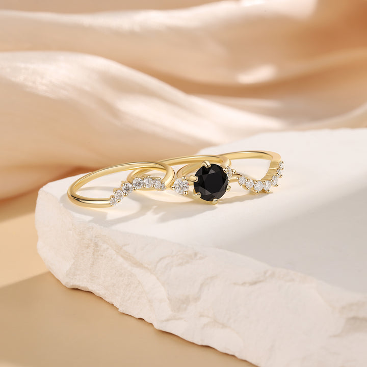 Gold Natural Black Onyx Ring