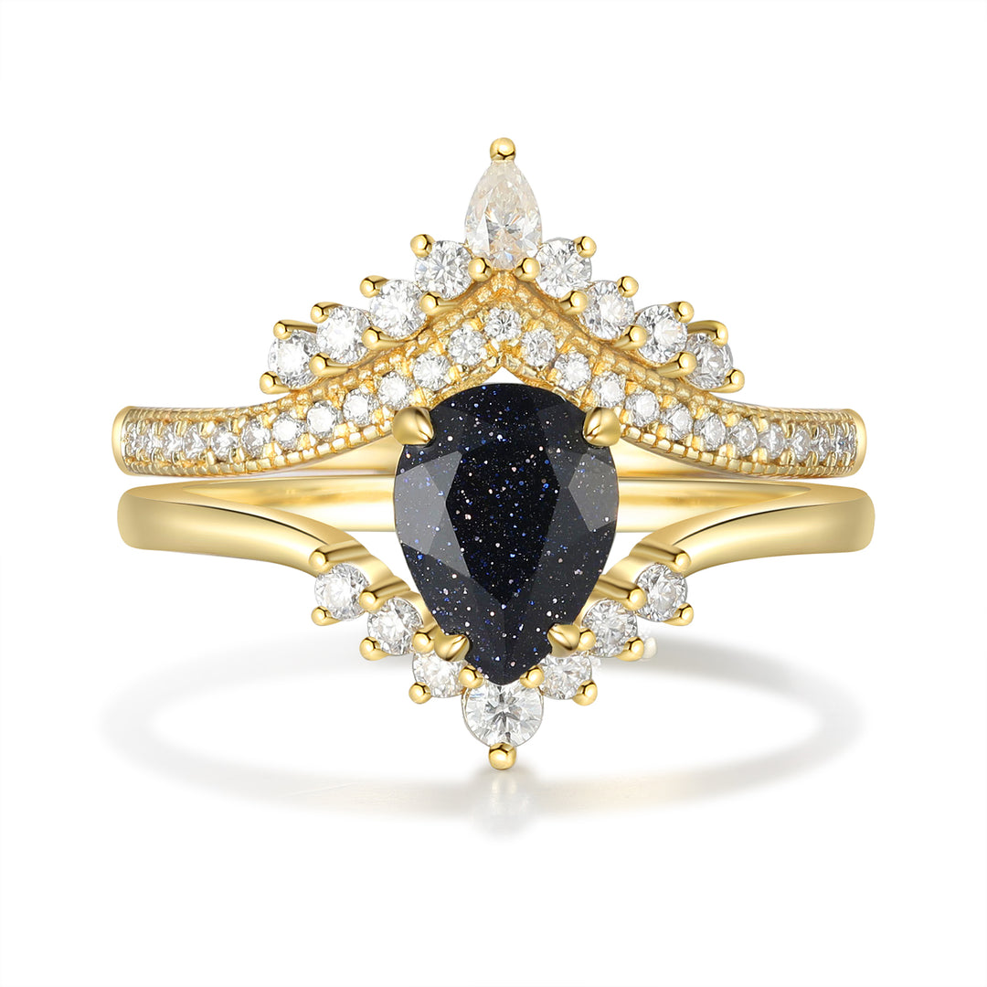 Gold Natural Blue Sandstone Ring