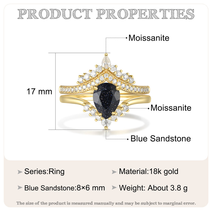 Gold Natural Blue Sandstone Ring