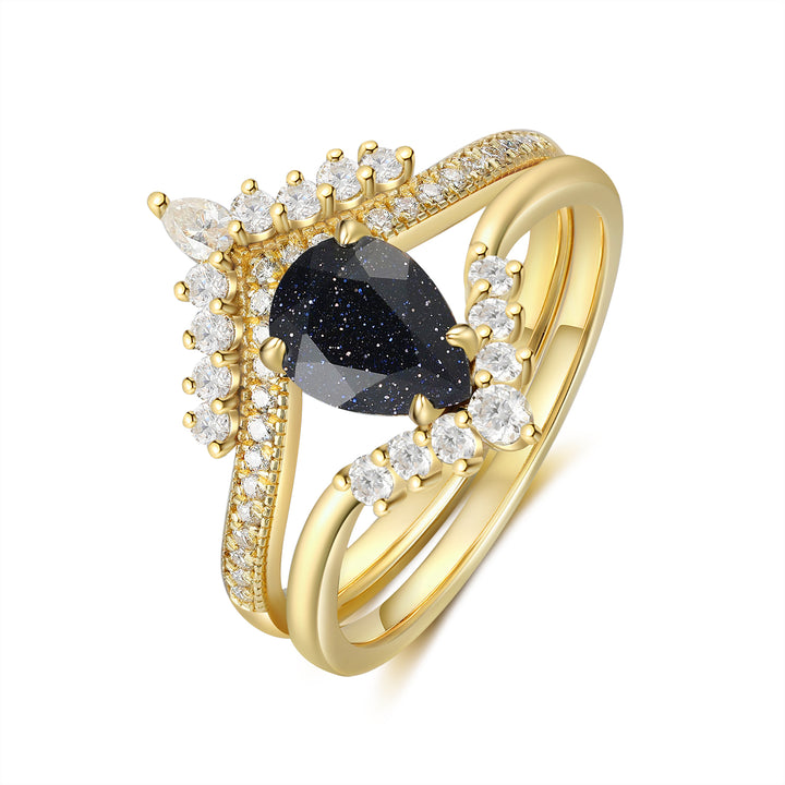 Gold Natural Blue Sandstone Ring