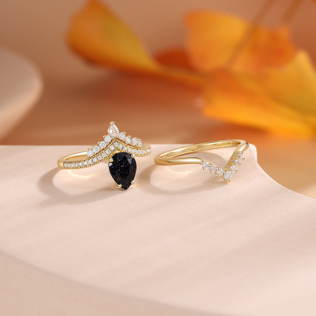 Gold Natural Blue Sandstone Ring