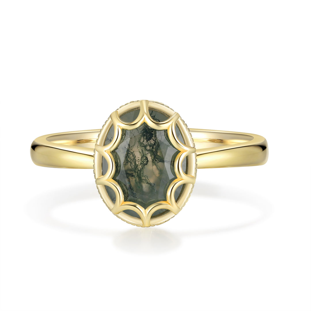 Gold Natural Moss Agate Ring
