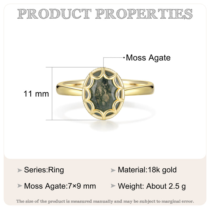 Gold Natural Moss Agate Ring