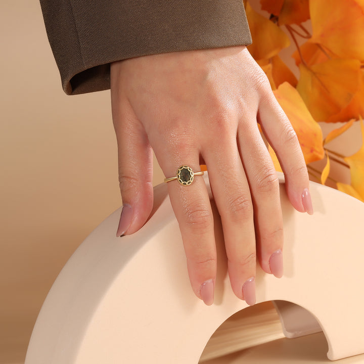 Gold Natural Moss Agate Ring