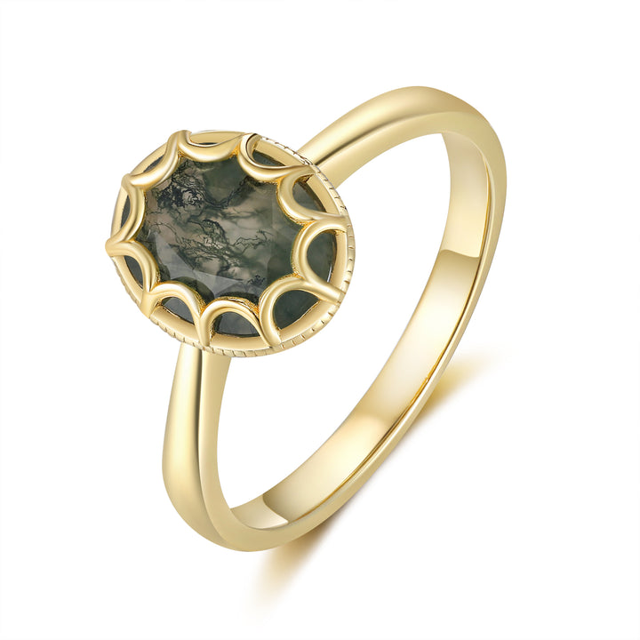 Gold Natural Moss Agate Ring