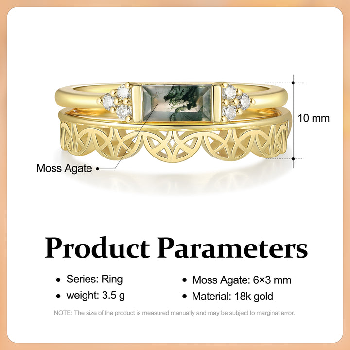 Gold Natural Moss Agate Ring