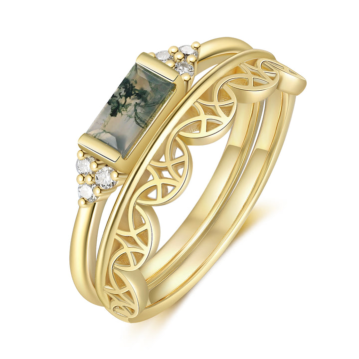 Gold Natural Moss Agate Ring