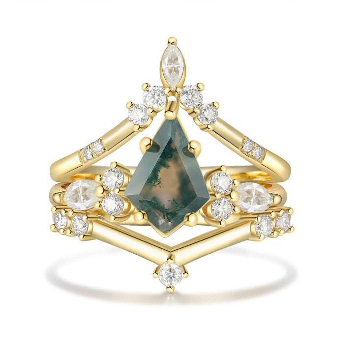 Gold Natural Moss Agate Ring