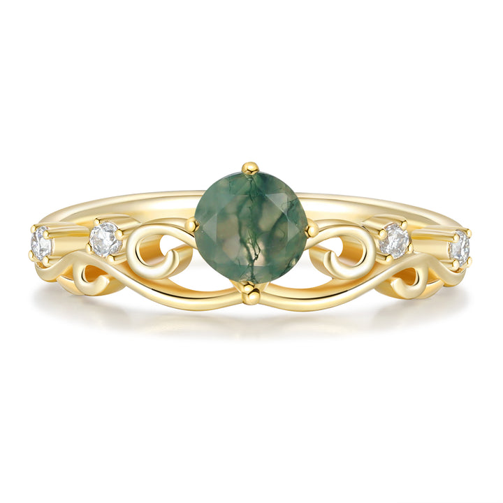 Gold Natural Moss Agate Ring