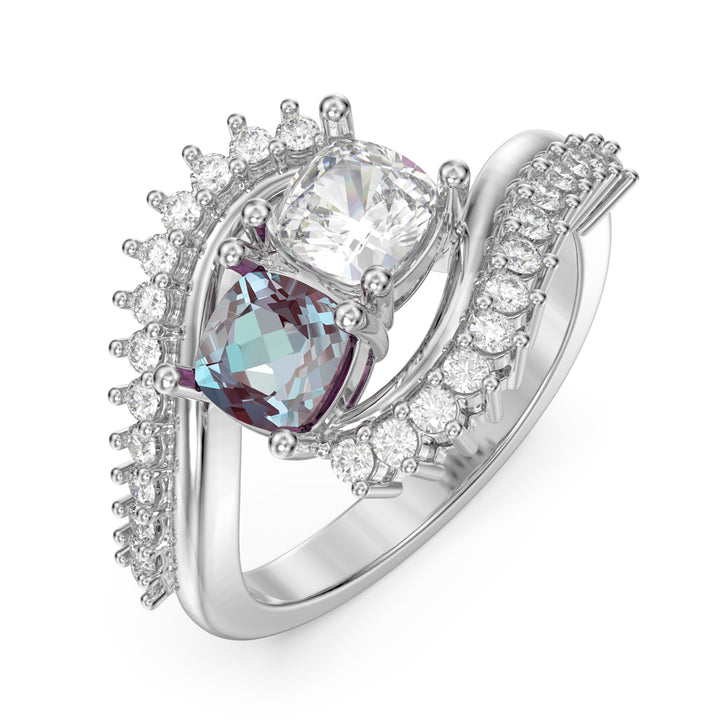 Custom Alexandrite and Moissanite Ring