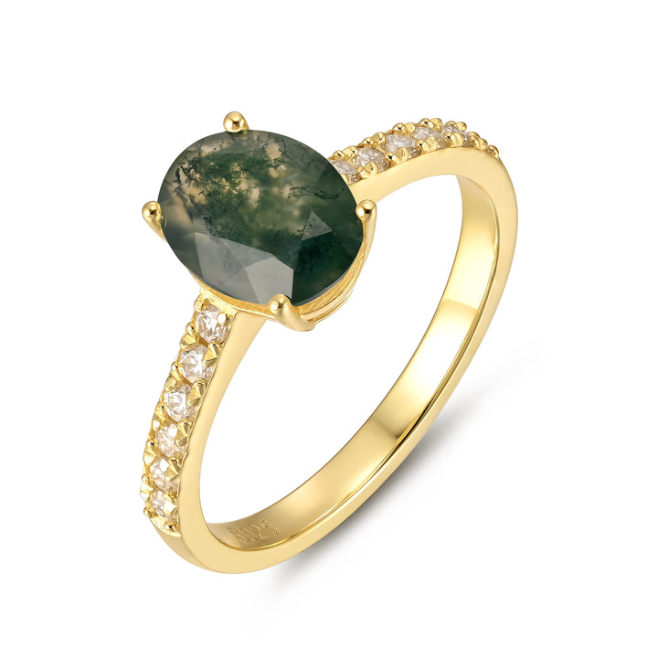 Silver Natural Moss Agate Ring