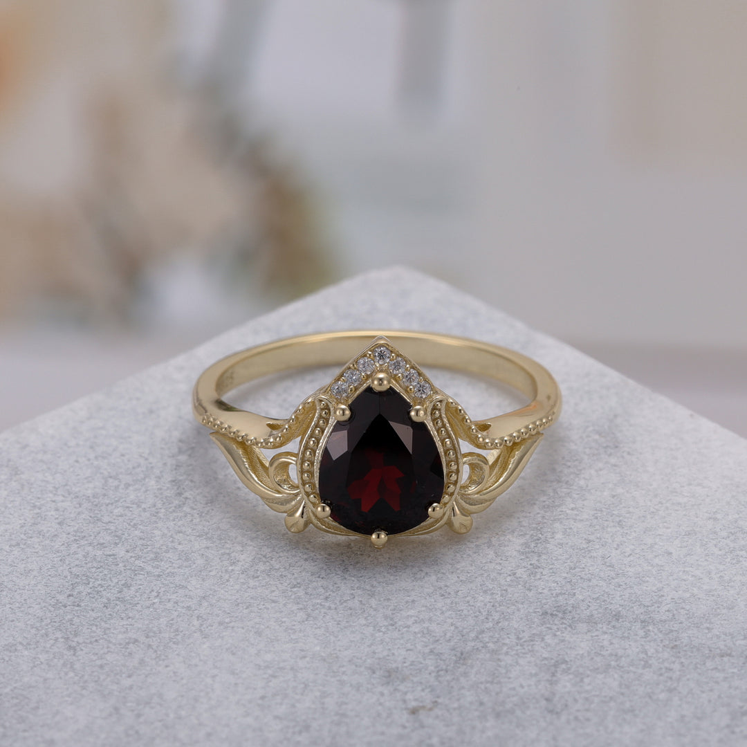 Silver Natural Garnet Ring