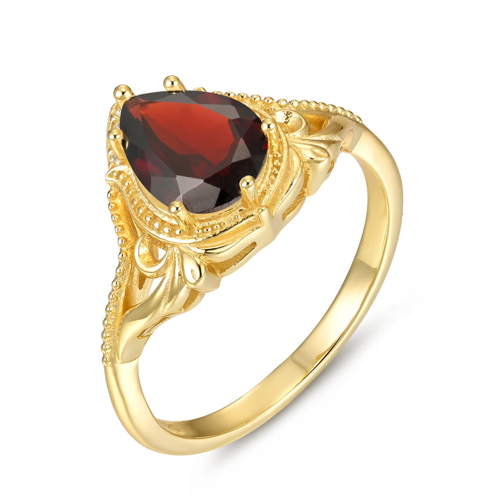 Silver Natural Garnet Ring