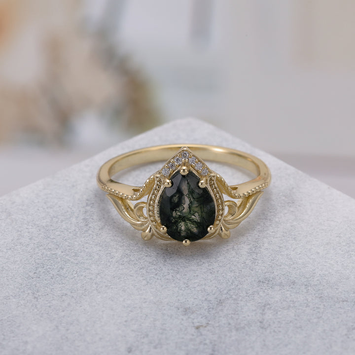 Silver Natural Moss Agate Ring