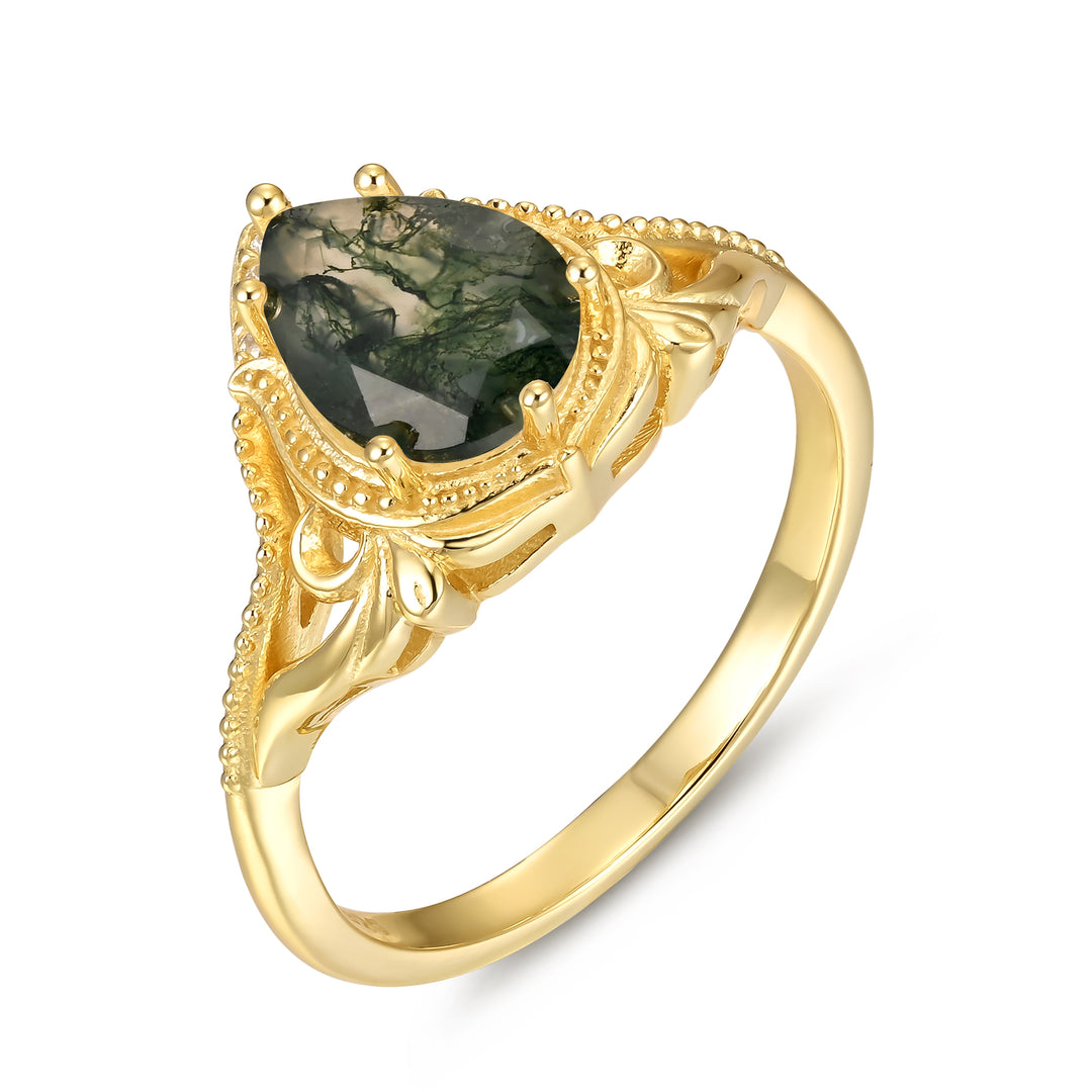 Silver Natural Moss Agate Ring