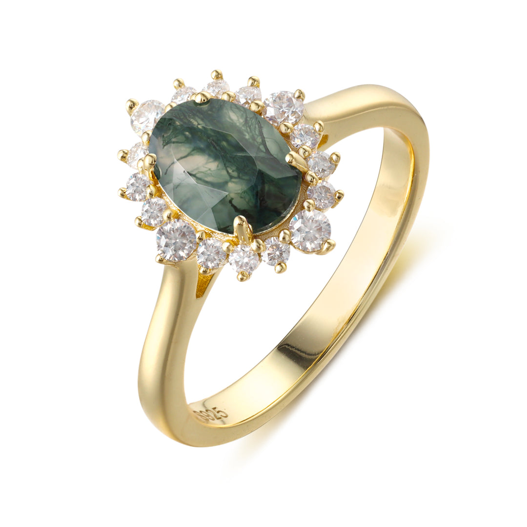 Silver Natural Moss Agate Ring