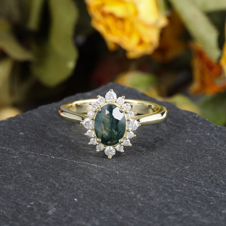 Silver Natural Moss Agate Ring