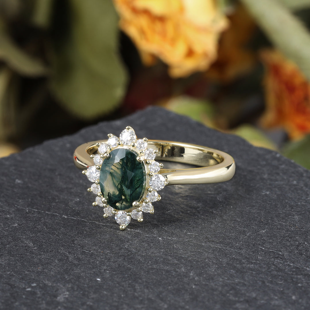 Silver Natural Moss Agate Ring