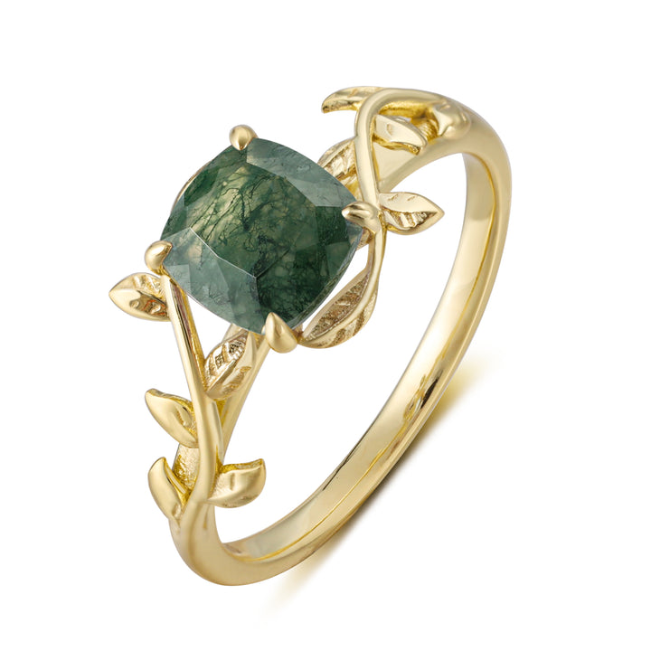 Silver Natural Moss Agate Ring