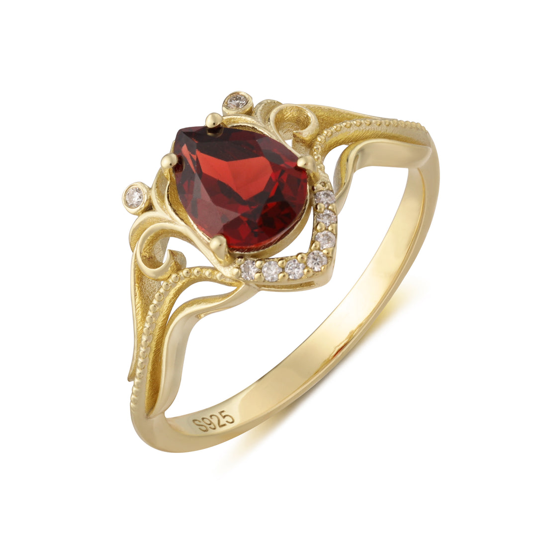 Silver Natural Garnet Ring