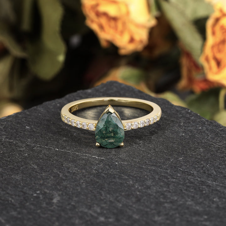 Silver Natural Moss Agate Ring