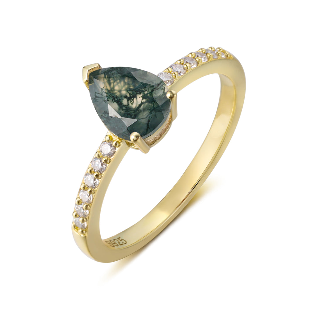Silver Natural Moss Agate Ring