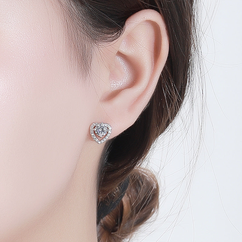 Silver Moissanite Heart Earrings