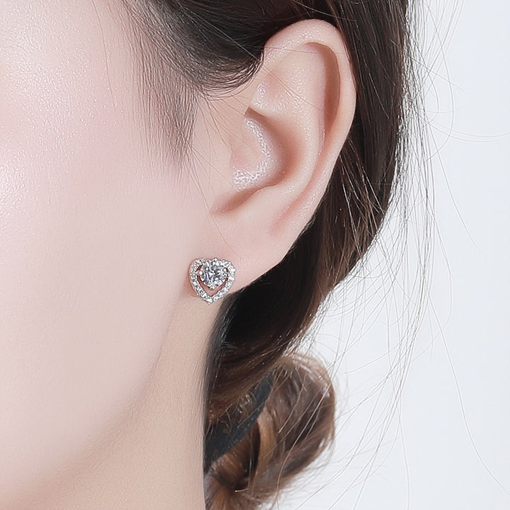 Silver Moissanite Heart Earrings