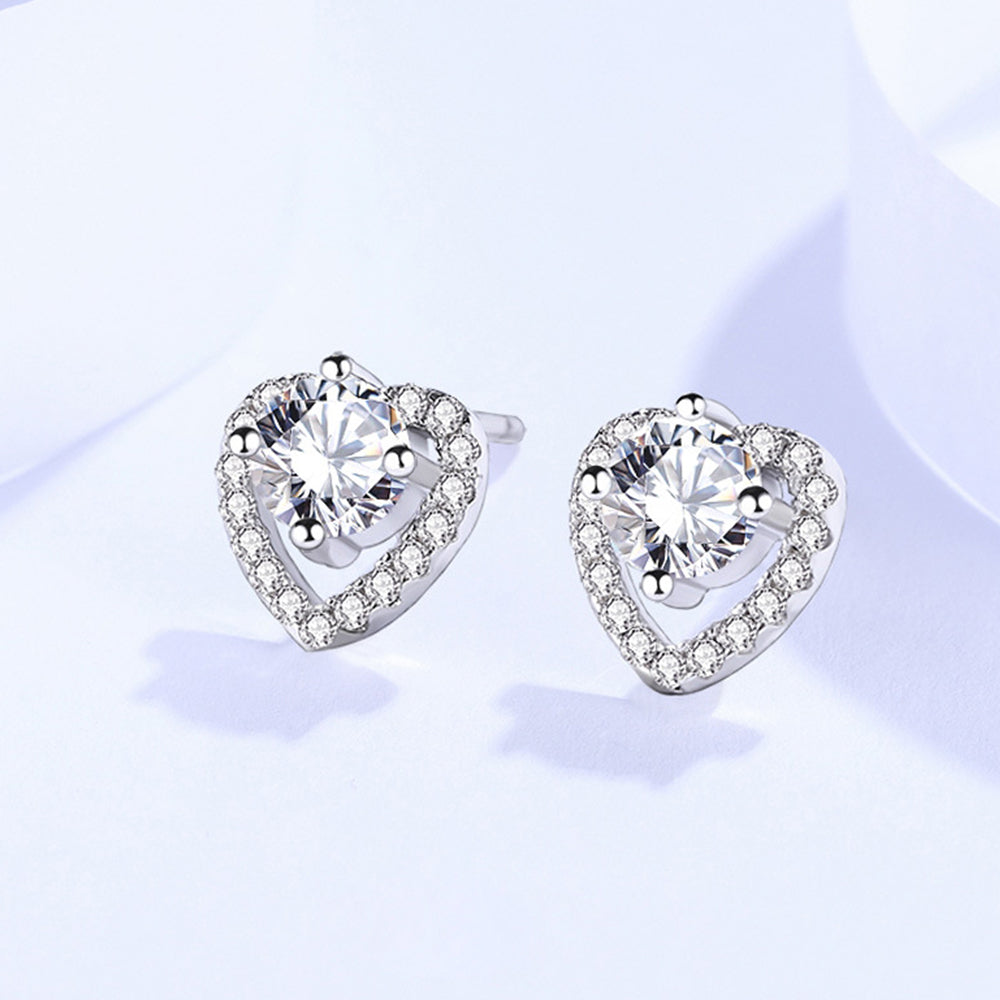 Silver Moissanite Heart Earrings